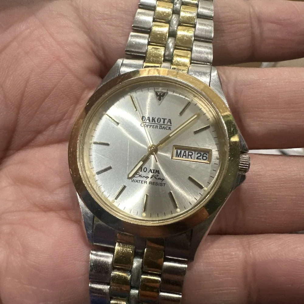 Dakota Copper Back Two Tone Mens Watch‎ 36mm Quartz  Rare For Repair Fit 7.5in